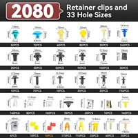 Kit de 2080 pièces, 33 tailles universelles avec 10 serre-câbles et outil de retrait, clips et attaches de fixation pour voiture