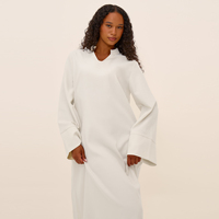 Nouvelle arrivée 2026 Robes modestes Robe abaya simple fermée pour femmes musulmanes avec poches Col en V Mélange de lin Vêtements islamiques