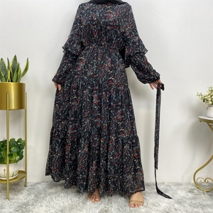 6564# Popular Spring <b>Summer</b> Women Dress Pretty Floral Elastic With One Layer Sleeves Elastic Waist With Full Lining Dress - Product Image 4