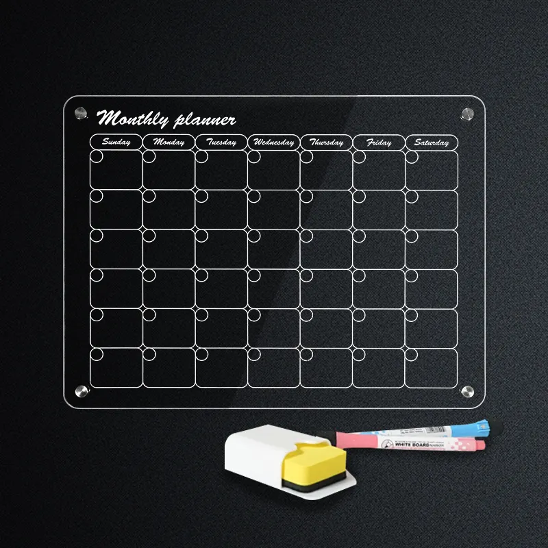 Papan perencanaan papan tulis akrilik penghapus kering kalender kulkas magnetik kilau tinggi Harian Mingguan bulanan