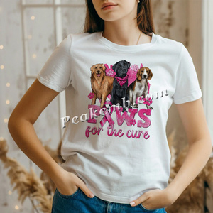 卸売女性用Tシャツ、リボンデザインプリント、乳がん啓発用熱転写ビニール販売中 - Product Image 3