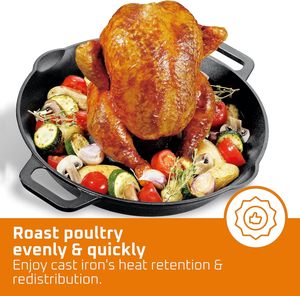 Sartén de Hierro Fundido Pre-Sazonada SEB, Sartén Antiadherente | Apto para Horno, Estufa o Parrilla <span class=keywords><strong>al</strong></span> Aire Libre, Soporte para Pollo, Asador - Product Image 3