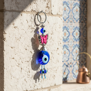 Colorido en forma de mariposa y hecho a mano de vidrio mal de ojo de cuentas clave cadena Hecho en Turquía - Product Image 3