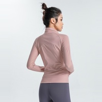 Veste de yoga à col montant zippée pour femme en nylon et élasthanne très extensible, idéale pour la course hivernale et l'entraînement en salle de sport, coupe ajustée
