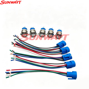 Interrupteur à bouton-poussoir réinitialisable en métal à tête plate, étanche, 22 mm, éclairé par LED, 12-24V, 1NO, avec connecteur de câble - Product Image 3
