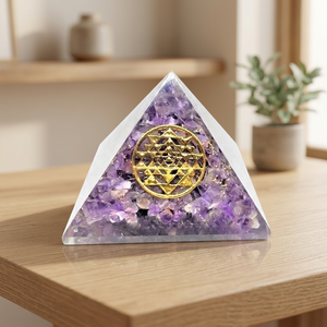 Amethyst Chips Shree Yantra Symbol Orgone Pyramid Energy Wholesale Crystal Crafts Gemstone Durable Handmade Figurine EMF - Product Image 4