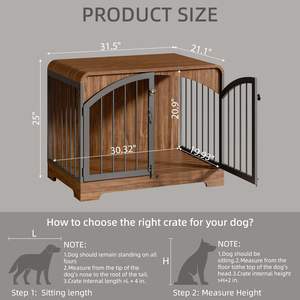 กรงสัตว์เลี้ยงไม้สไตล์บ้านไร่ กรงสุนัขขนาดเล็ก เฟอร์นิเจอร์สัตว์เลี้ยงตกแต่งบ้าน โต๊ะข้างเตียง ผสมผสานเหล็กและไม้ สีน้ำตาลวินเทจ - Product Image 2