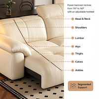 Ensemble de canapés inclinables électriques tendance style crème avec commande vocale, canapé-lit inclinable en cuir avec appui-tête à 5 positions et chargement USB