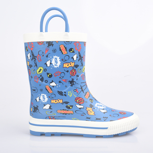 Bottes de pluie en <span class=keywords><strong>caoutchouc</strong></span> pour garçons, imprimées de graffitis bleus, avec poignées - Product Image 3