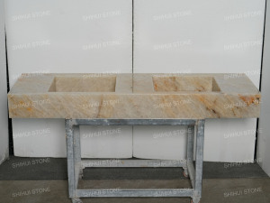Lavabo en quartzite blanc poli SH STONE <span class=keywords><strong>Cristallo</strong></span>, double vasque, design moderne pour salle de bain et hôtel - Product Image 3