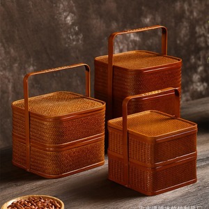 Bamboo woven <b>basket</b>, handmade retro multi-layered <b>basket</b>, food box, <b>storage</b> box, gift box, tea set <b>storage</b> box, antique-style - Product Image 2