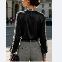 5661 #    Trendige Damen-Bluse Lässiges Langarm-Hemd mit Stehkragen Elegante Lockere Büro-Bluse Atmungsaktive Oberteile