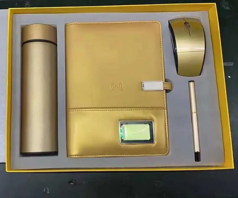 Midu 4 in 1 Geschenk USB Wireless Mouse Drahtloses Ladegerät Smart Power Bank Tagebuch Gel Pen Wasser flasche Benutzer definierte goldene Geburtstags geschenke