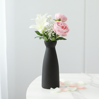 ARM LVG Ensemble de 3 vases cylindriques en porcelaine, style moderne minimaliste, noir mat, faits à la main, pour table, conteneur floral en céramique