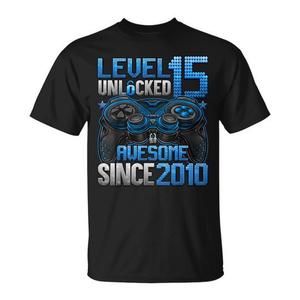 T-shirt débloqué niveau 15 pour garçons de 15 ans, cadeau d'anniversaire - Product Image 1
