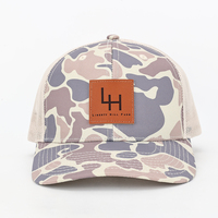 Gorra de camionero de camuflaje de lona con gorra de malla con parche de cuero Snapback para deportes al aire libre Casual Travel