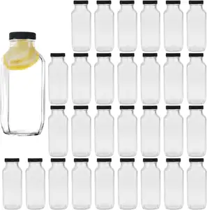 批发2盎司6盎司8盎司10盎司12盎司16盎司透明法国方形饮料玻璃瓶冷榨果汁瓶