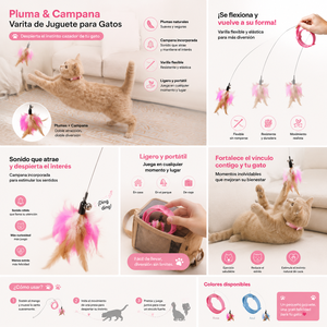 Jouet pour chat Pluma & Campana avec plumes naturelles et clochette, bâton léger et flexible pour jouer en intérieur - Product Image 5