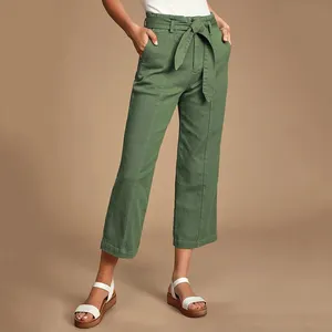 OEM personalizado de moda de mujer verde corbata de las mujeres Pantalones de bolsillos