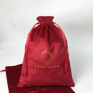 Custom logo Printed Soft Velvet <b>Drawstring</b> <b>Pouch</b> Red Color Dust Bag Shoes for logo Printed - Product Image 3