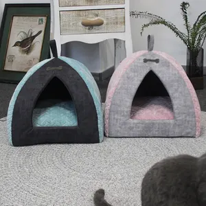 बहु समारोह पालतू फर्नीचर सिलवटों 2-में-1 बिल्ली तम्बू त्रिकोण बिल्ली बिस्तर घर झोपड़ी बिल्ली के लिए आसान स्थानांतरित करने के लिए