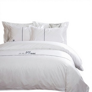 Parure <span class=keywords><strong>de</strong></span> lit d'hôtel <span class=keywords><strong>haut</strong></span> <span class=keywords><strong>de</strong></span> <span class=keywords><strong>gamme</strong></span> personnalisée en pur <span class=keywords><strong>coton</strong></span>, quatre pièces, en lin blanc, tissage <span class=keywords><strong>satin</strong></span>é brocart, <span class=keywords><strong>housse</strong></span> <span class=keywords><strong>de</strong></span> <span class=keywords><strong>couette</strong></span> - Product Image 1