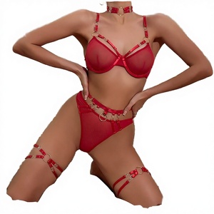 Custom 2025 New Spandex/Polyester Heavy Splicing Mesh <b>See</b>-<b>Through</b> Women Sexy Push-Up Breathable Low-Rise Lingerie 5-Piece Set - Product Image 3