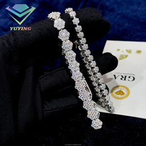 Fine Jewelry S925 Sterling Silver gold Plated VVS D Color Moissanite round brilliant Cut flower Tennis Chain for Women <b>Bracelet</b> - Product Image 3