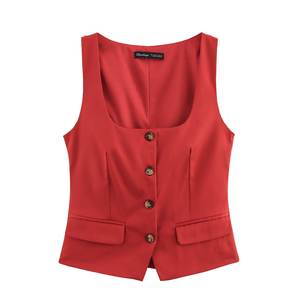 ZADE2025 femmes boutonné col carré sans manches tempérament haut printemps nouveauté gilets et gilets - Product Image 1