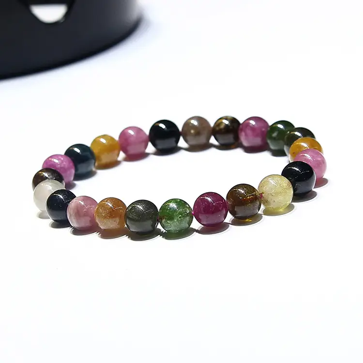 卸売ナチュラルrock rainbow madicalトルマリンビーズブレスレットクリスタル8ミリメートルトルマリンHandmade Strand Stretchy Women Bracelet