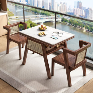 Set di Mobili da <span class=keywords><strong>Pranzo</strong></span> Moderni e Casual, <span class=keywords><strong>Tavolo</strong></span> da Tè per Balcone con Due Sedie, Design Creativo Rettangolare in Legno Massello <span class=keywords><strong>Salvaspazio</strong></span> per Casa - Product Image 6