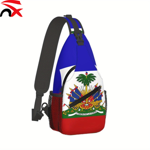 Wholesale Custom National Haiti Flag Print Sling Bag Crossbody Backpack Shoulder Bag for Cycling Hiking Travel