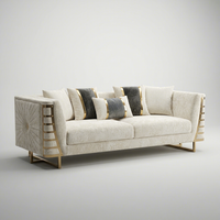 Weiße Salon-Couch Gepolstertes Samt-Sofa mit Goldenem Edelstahl-Dekor für Villa Wohnzimmer Gästehaus-Möbel
