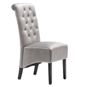 Chaise à tête de <span class=keywords><strong>lion</strong></span> rembourrée en velours avec pieds en bois Chaise de salle à manger avec tissu en velours Chaises d'appoint à dossier haut gris clair - Product Image 4