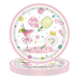 Pickleball Themed Party Supplies Kit <b>Paper</b> Plates <b>Tablecloths</b> Napkins Cutlery Set Pink White Cartoon Disposable For Team - Product Image 3