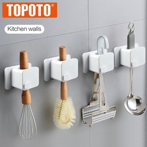 Support mural adhésif multifonction TOPOTO à double niveau pour balais et serpillères, idéal pour le nettoyage des salles de bain et toilettes - Product Image 1