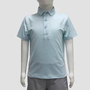 Özel Logo Polyester performans Golf tişörtü işlemeli streç çizgili desen yaz çocuklar bebek Polo çocuk gömlek Tops