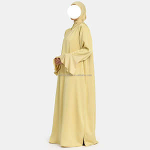 Abito Willson in Jersey Satinato <span class=keywords><strong>con</strong></span> Maniche, Scollo a V, Elegante, Comodo, Semplice, Delicato, Stile Liscio <span class=keywords><strong>con</strong></span> Spacchi Laterali, Abaya per Donne - Product Image 1