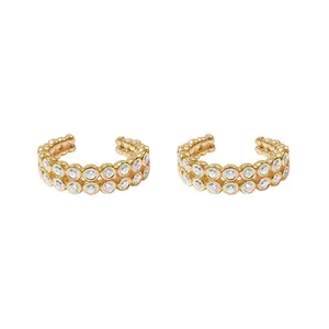 Gemnel new double band crystals piercings twin rows cuffs beaded hoop earrings