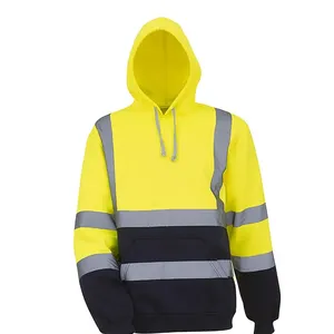 एचबीसी गर्म बिक्री नई डिजाइन उच्च दृश्यता Workwear के लिए पूर्ण जिपर चिंतनशील सुरक्षा ऊन Hoodies पुरुषों निर्माण
