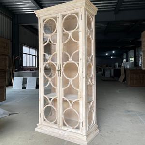 Antique Wash <b>White</b> 2 Door Bookcases <b>Display</b> Reclaimed Wood Caspian Single Storage Tall <b>Cabinet</b> - Product Image 3