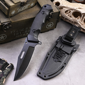 Hongrui OEM Noir Stonewash Lame Bushcraft Nylon Poignée Full-tang Extérieur Tactique Chasse Lame Fixe Couteau avec Gaine - Product Image 3
