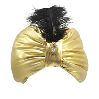 Sombrero árabe divertido de plumas étnicas indias de color brillante dorado, estilo europeo-americano, para playa, invierno, disfraz de actuación