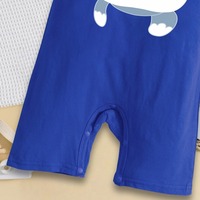 Romper Bayi Musim Panas 2026 Motif Hippo 100% Katun Lengan Pendek Warna Biru Kancing Tekan di Selangkangan untuk Pakaian Anak Laki-laki