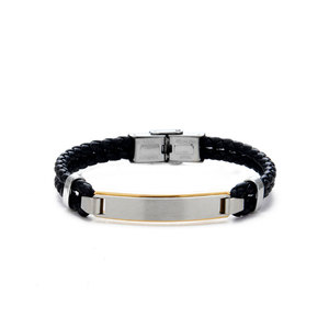 Custom 316l Stainless Steel Men <b>Bracelet</b> <b>Engrave</b> 14k 18k Gold Plated Fashion Leather Braided <b>Bracelet</b> for Men - Product Image 5