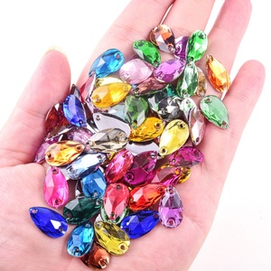 Oleeya Lot en vrac de strass à coudre 13*18mm Goutte d'eau en résine AB avec dos plat argenté pour vêtements - Product Image 5
