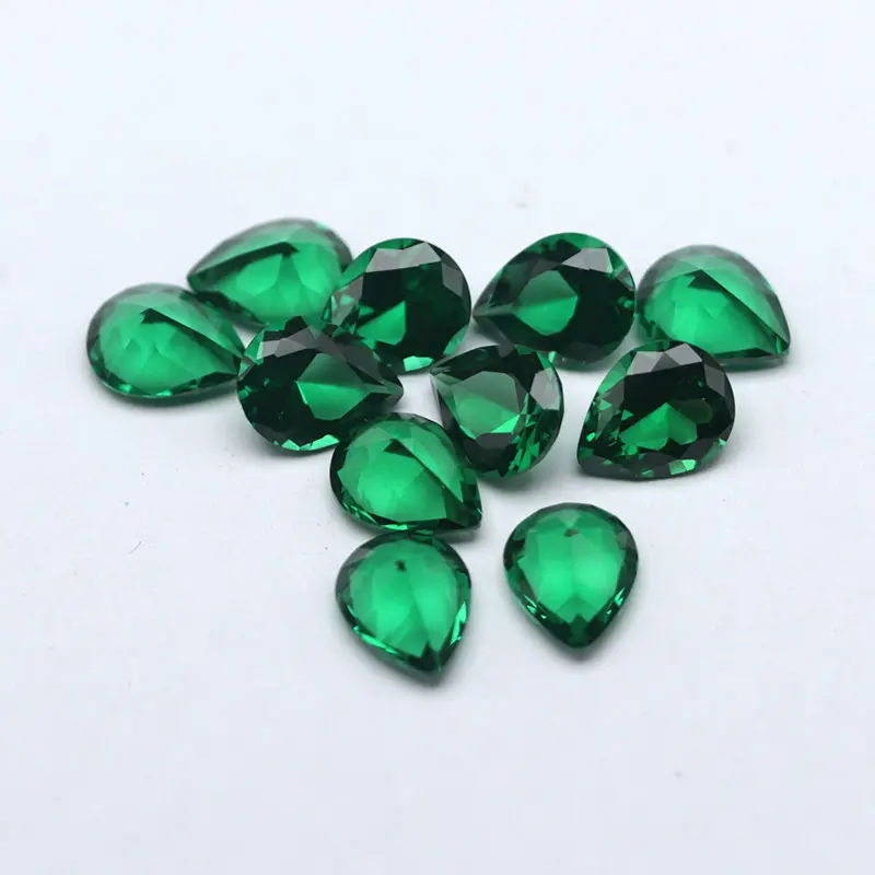 Factory direct sale synthetic loose green nano Pear cut color Emerald