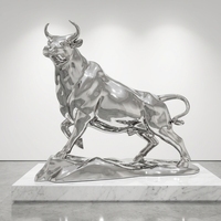 Patung Sapi Baja Anti Karat Poles Cermin Model Kustom Warna & Logo, Patung Hewan Logam Besar untuk Dekorasi Luar Ruangan