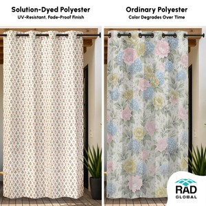 Rideaux imperméables Folk Flower avec tissu polyester teint en masse de qualité supérieure pour balcon extérieur, patio et jardin - Product Image 2