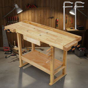 Banc de travail en bois de 55 pouces avec pinces à mâchoires pour garage, atelier et usage domestique - Product Image 2
